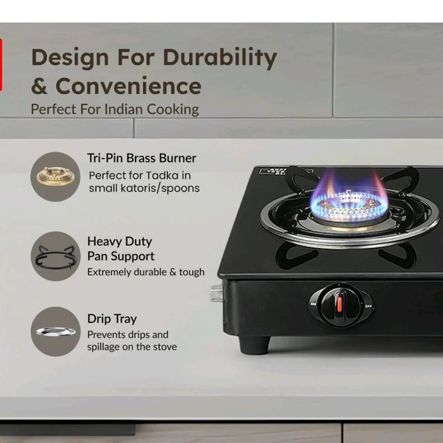 Prestige Iris 3 Burner Gas Stove | Toughened Glass Top | Tri-Pin Brass Burners | Ergonomic Knob | Black | 2Y Warranty | ISI Certified
500+ bought in past month