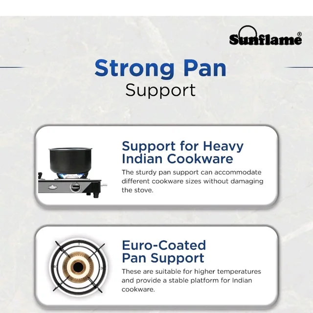 Visit the store, SUNFLAME
SUNFLAME
Visit the store
3.9
3.9 out of 5 stars
(2,984)
Sunflame Pride 3 Burner Gas Stove Glass Top 68.5 cm Wide | 1 Medium & 2 Small Brass Burners Gas Stove | 2-Years Product Coverage | Ergonomic Knobs | Toughened Glass Top | ISI Certified
38%
off
Product Images and Videos (AI-Generated Alt Text)