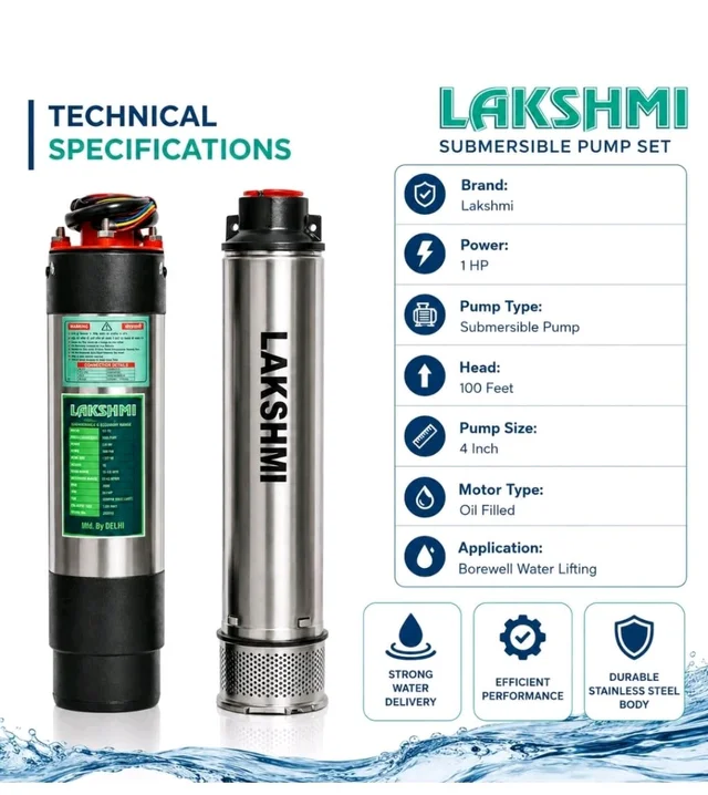 Lakshmi 1hp Water Pump I Submersible Pump I100 feet I4 inch pumpI Oil Filled