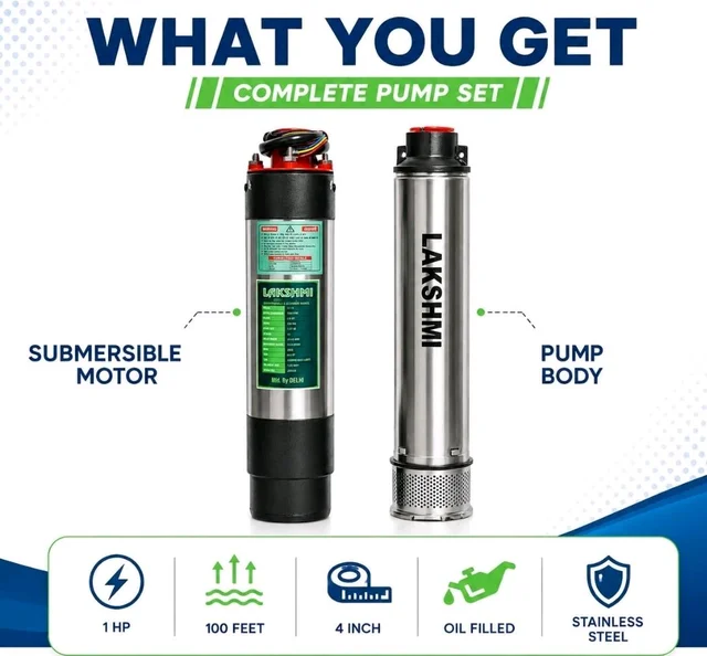 Lakshmi 1hp Water Pump I Submersible Pump I100 feet I4 inch pumpI Oil Filled