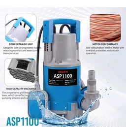 AEGON ASP1100 1.5HP Pure Copper Submersible Sewage Pump/Water Drain Pump with Float Switch for Drainage - 16000 L/H, Head 9m (Blue)