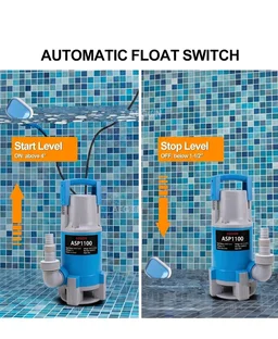 AEGON ASP1100 1.5HP Pure Copper Submersible Sewage Pump/Water Drain Pump with Float Switch for Drainage - 16000 L/H, Head 9m (Blue)