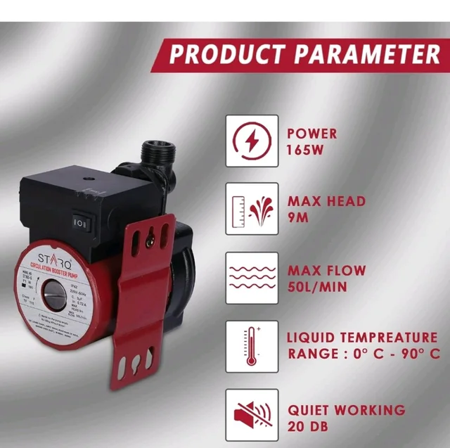 STARQ ST165-9 Inline Automatic Water Pressure Pump With Wall Mounting Bracket Suitable for Hot Water Circulation, Washing Machine, RO & Shower (RED)