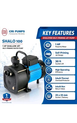 CRI SHALO PRO100 1HP Shallow Jet Self-Priming Water Pump | Home Water Pump | Shallow Well Pump | Garden Irrigation Pump | Pressure Booster | 30ft Suction Lift