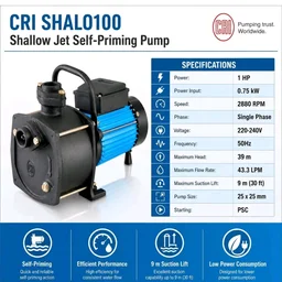 CRI SHALO PRO100 1HP Shallow Jet Self-Priming Water Pump | Home Water Pump | Shallow Well Pump | Garden Irrigation Pump | Pressure Booster | 30ft Suction Lift