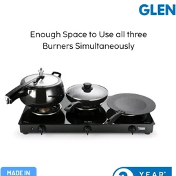 Glen Apex LPG Gas Stove 3 Burner 70 cm | 6mm Toughened Glass Top | Auto Ignition | Brass Burners | ISI Certified | Black | Revolving Inlet Nozzle | 2 Year Warranty On Product