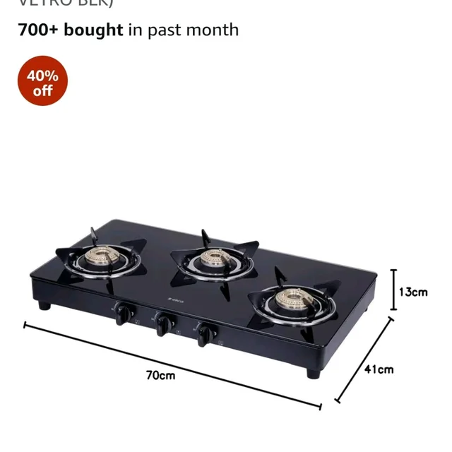 ica Store
4.1
4.1 out of 5 stars
(16,868)
Elica Vetro Glass Top 3 Burner Gas Stove (703 CT VETRO BLK)