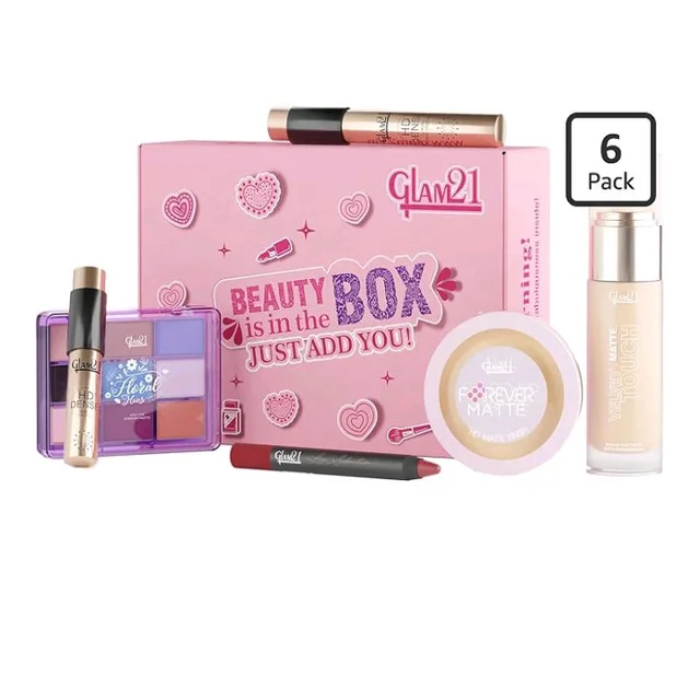 Glam21 Party Ready Glam Makeup kit | Velvet Touch Foundation, Compact Powder, Eye Shadow Palette, Crayon Lipstick, HD Dense Mascara & Eyeliner | Set Of 6 Makeup Kit (Light Tone)