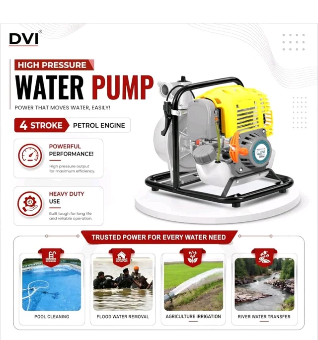 DVI 3 HP 97CC PORTABLE 1.5INCH WATER PUMP 4 STROKE ADVANCED TECHNOLOGY PETROL ENGINE USED FOR AGRICULTURE, HOME, COMMERCIAL, HIGH RISE BUILDINGS, PROCESS INDUSTRIES, GARDENS ETC