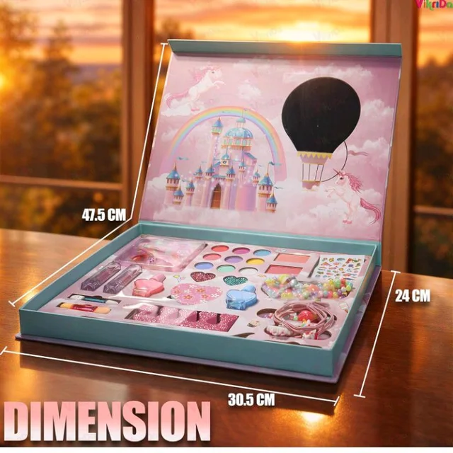VikriDA Big Size Kids Washable Makeup Kit | Foldable Makeup Palette with Mirror | Pretend Play Cosmetic Set for Girls | Safety Tested Non-Toxic Makeup Toy Gift