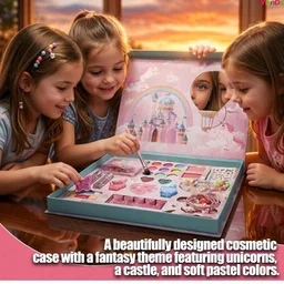 VikriDA Big Size Kids Washable Makeup Kit | Foldable Makeup Palette with Mirror | Pretend Play Cosmetic Set for Girls | Safety Tested Non-Toxic Makeup Toy Gift