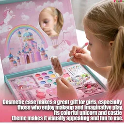 VikriDA Big Size Kids Washable Makeup Kit | Foldable Makeup Palette with Mirror | Pretend Play Cosmetic Set for Girls | Safety Tested Non-Toxic Makeup Toy Gift
