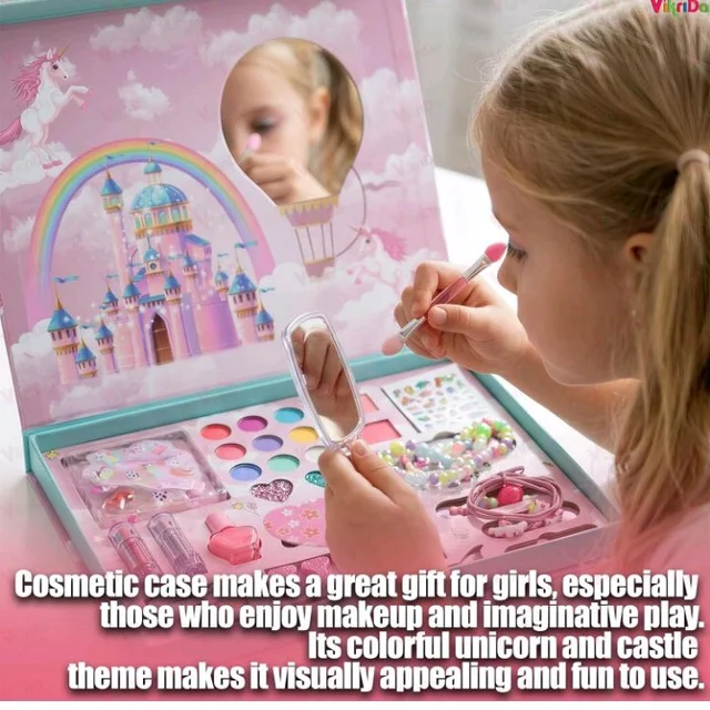 VikriDA Big Size Kids Washable Makeup Kit | Foldable Makeup Palette with Mirror | Pretend Play Cosmetic Set for Girls | Safety Tested Non-Toxic Makeup Toy Gift