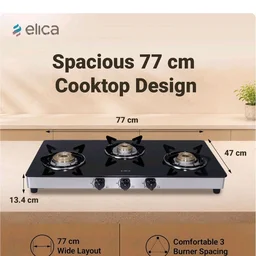 Elica 3 Burner Gas Stove with Toughened Glass Top | 773 CT DT VETRO | Double Drip Tray | Jumbo, Medium & Small Brass Burners | 7-Year Glass Warranty | Black
Amazon's Choice