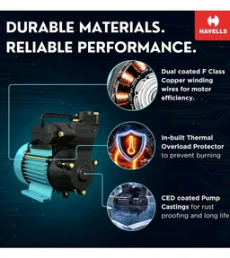 Havells Monoblock Water Motor Pump SAGAR2 (0.5 HP) | Copper Winding, High Flow Rate, 180-260 V Range | Overheat Protection, Durable | For Home, Apartment | 1 Yr Warranty, Half (1/2) HP