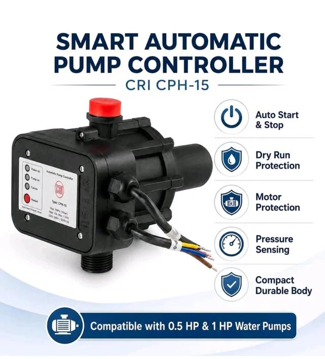 CRI Automatic Pump Controller CPH-15 | Smart Water Pump Controller for Motor Protection | Auto Start-Stop | Dry Run Protection | Usage both 0.5 and 1hp water pump compatible I 6 months Warranty
