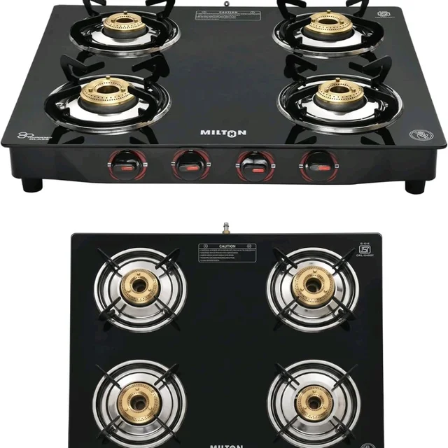 MILTON Premium 4 Burner Black Manual Ignition Glass Top Gas Stove, (ISI Certified)
Amazon's Choice