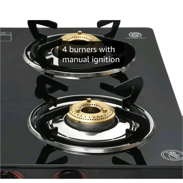 MILTON Premium 4 Burner Black Manual Ignition Glass Top Gas Stove, (ISI Certified)
Amazon's Choice