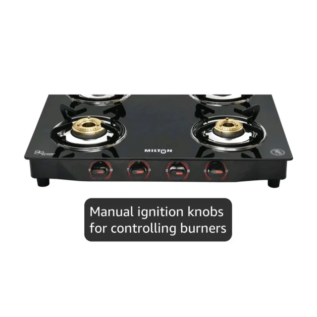 MILTON Premium 4 Burner Black Manual Ignition Glass Top Gas Stove, (ISI Certified)
Amazon's Choice