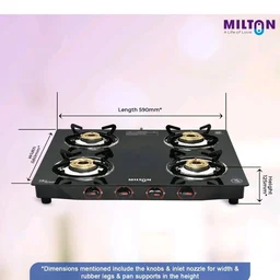 MILTON Premium 4 Burner Black Manual Ignition Glass Top Gas Stove, (ISI Certified)
Amazon's Choice