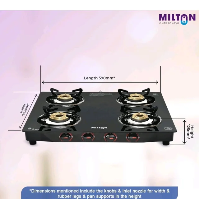 MILTON Premium 4 Burner Black Manual Ignition Glass Top Gas Stove, (ISI Certified)
Amazon's Choice