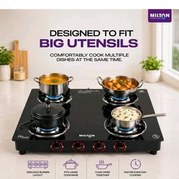 MILTON Premium 4 Burner Black Manual Ignition Glass Top Gas Stove, (ISI Certified)
Amazon's Choice