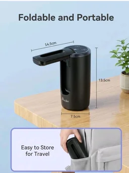 Aluan Foldable Water Dispenser Pump for Home, Automatic Drinking Water Pump for 20 Litre Bottle Portable Water Pump Dispenser with 1200Mah Battery Timed Auto Stop for Office Traveling Camping(Black)
