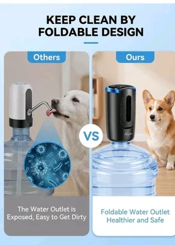 Aluan Foldable Water Dispenser Pump for Home, Automatic Drinking Water Pump for 20 Litre Bottle Portable Water Pump Dispenser with 1200Mah Battery Timed Auto Stop for Office Traveling Camping(Black)