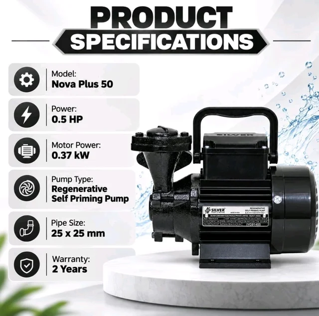 Silver Pumps Nova Plus 50|0.5hp Water Pump|Anti jam Winding|2 Years Warranty