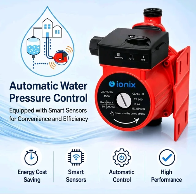 IONIX Automatic Water Pressure Pump Suitable for Hot Water Circulation, Washing Machine, RO Shower, (Blue/Red Color)