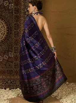SAREE MALL Women's Bhagalpuri Silk Ikat Printed Saree With Unstitched Blouse