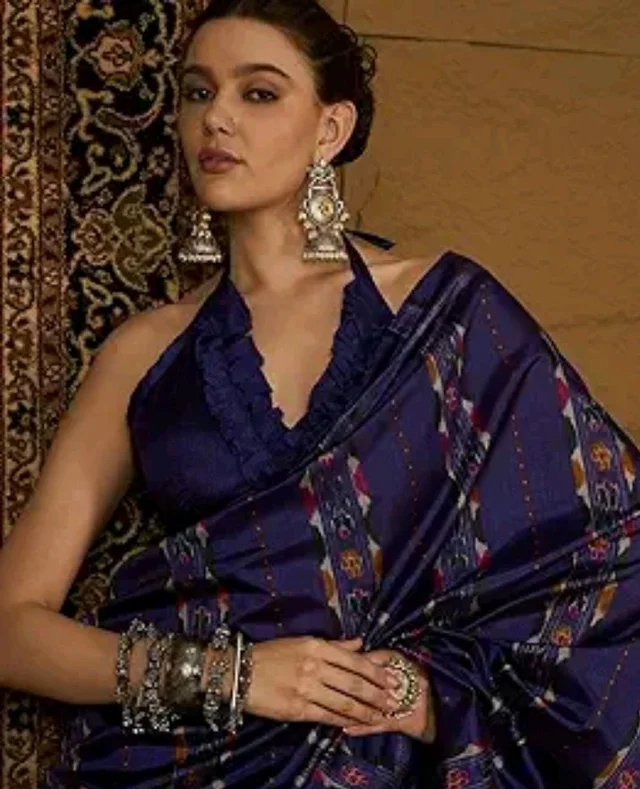 SAREE MALL Women's Bhagalpuri Silk Ikat Printed Saree With Unstitched Blouse