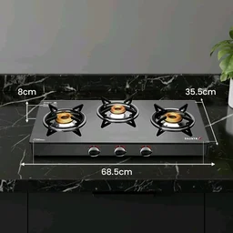 Sujata Standard Gas Stove 3 Burners Glass Top | 9 Years Warranty | Manual Gas Stove for Modular Kitchen, ISI Certified, SABAF Valve, LPG & PNG Compatible, 360° Rotating Brass Nozzle (Bl