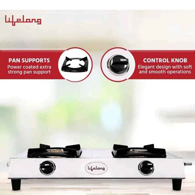 Lifelong 2 Burner Gas Stove Top for Kitchen - Manual Ignition Cooktop with Stainless Steel for Kitchen, ISI Certified & Compatible with LPG - 1 Year Manufacturer's (Silver, LLGS990)
1K+ bought in past month