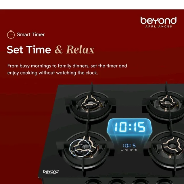 Visit the store, BEYOND BY MUKUNDA FOODS
BEYOND BY MUKUNDA FOODS
Visit the store
2.9
2.9 out of 5 stars
(14)
Beyond Appliances Auriga Pro 4 Full Brass Burner Smart Gas Stove | Auto Ignition | Digital Timer | Flame Failure Device | Toughened Glass | ISI Certified, LPG & PNG Compatible, PAN India Service
49%
off
Product Images and Videos (AI-Generated Alt Text)