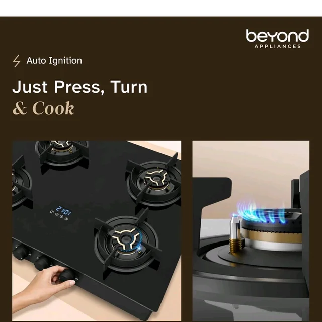 Visit the store, BEYOND BY MUKUNDA FOODS
BEYOND BY MUKUNDA FOODS
Visit the store
2.9
2.9 out of 5 stars
(14)
Beyond Appliances Auriga Pro 4 Full Brass Burner Smart Gas Stove | Auto Ignition | Digital Timer | Flame Failure Device | Toughened Glass | ISI Certified, LPG & PNG Compatible, PAN India Service
49%
off
Product Images and Videos (AI-Generated Alt Text)
