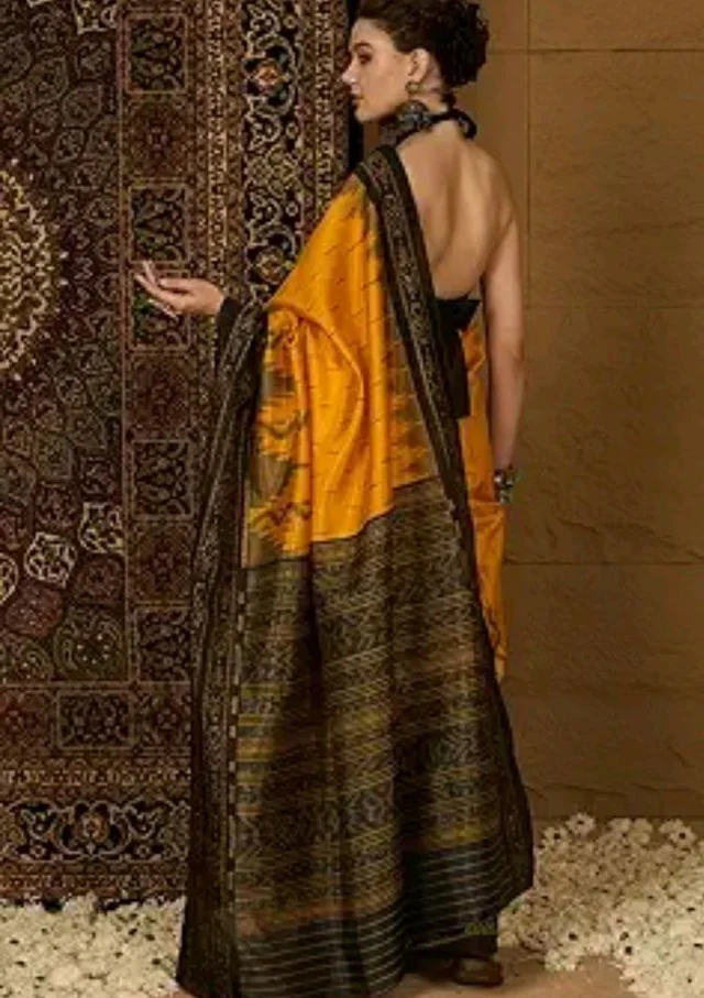 SAREE MALL Women's Bhagalpuri Silk Ikat Printed Saree With Unstitched Blouse (34WOM34901_HS_Parent)