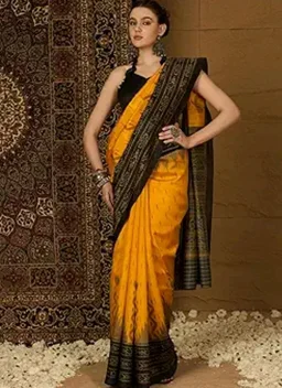 SAREE MALL Women's Bhagalpuri Silk Ikat Printed Saree With Unstitched Blouse (34WOM34901_HS_Parent)