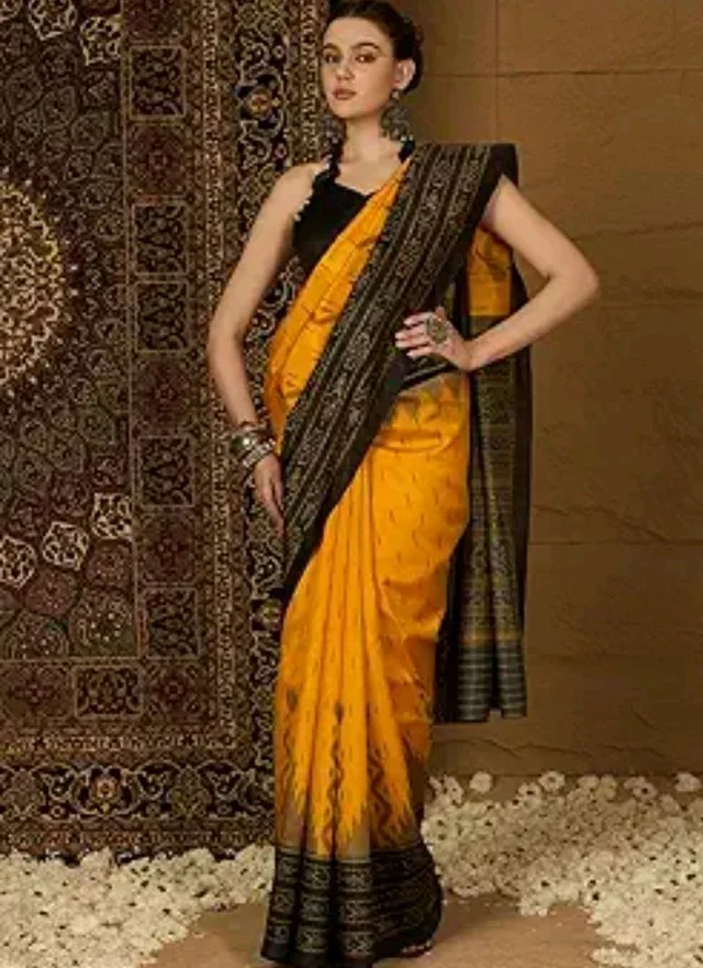 SAREE MALL Women's Bhagalpuri Silk Ikat Printed Saree With Unstitched Blouse (34WOM34901_HS_Parent)