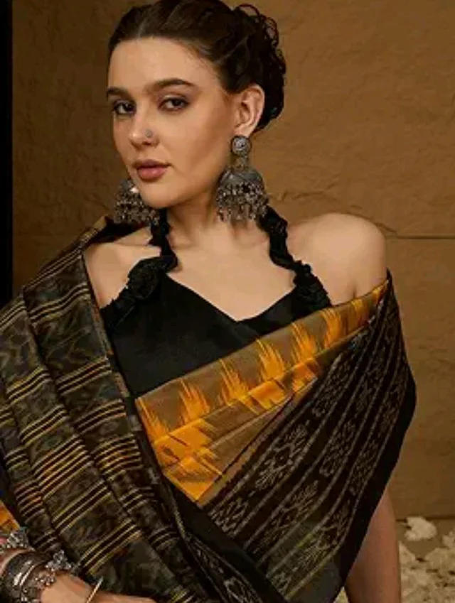 SAREE MALL Women's Bhagalpuri Silk Ikat Printed Saree With Unstitched Blouse (34WOM34901_HS_Parent)
