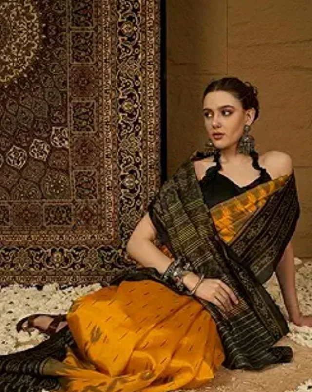 SAREE MALL Women's Bhagalpuri Silk Ikat Printed Saree With Unstitched Blouse (34WOM34901_HS_Parent)