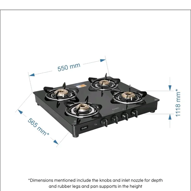 Glen 4 Burner Toughened Glass Top LPG Gas Stove 55 cm | Auto Ignition | Brass Burners | 360 Revolving Inlet Nozzle | Black | ISI Certified | 2 Years Warranty | 1043GTBBBLAI
Amazon's Choice