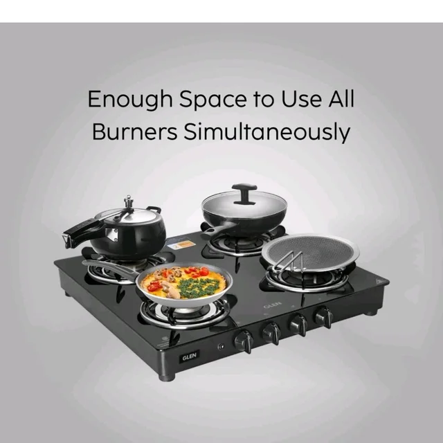 Glen 4 Burner Toughened Glass Top LPG Gas Stove 55 cm | Auto Ignition | Brass Burners | 360 Revolving Inlet Nozzle | Black | ISI Certified | 2 Years Warranty | 1043GTBBBLAI
Amazon's Choice
