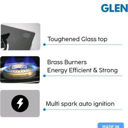 Glen 4 Burner Toughened Glass Top LPG Gas Stove 55 cm | Auto Ignition | Brass Burners | 360 Revolving Inlet Nozzle | Black | ISI Certified | 2 Years Warranty | 1043GTBBBLAI
Amazon's Choice