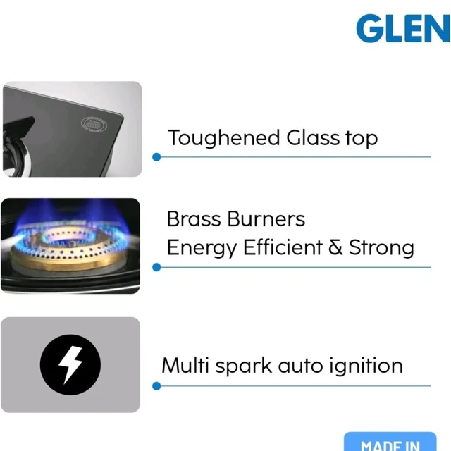 Glen 4 Burner Toughened Glass Top LPG Gas Stove 55 cm | Auto Ignition | Brass Burners | 360 Revolving Inlet Nozzle | Black | ISI Certified | 2 Years Warranty | 1043GTBBBLAI
Amazon's Choice