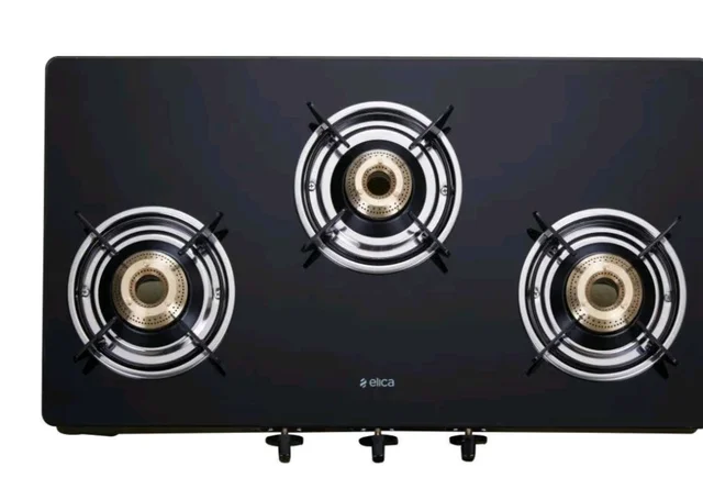 Elica Vetro Glass Top 3 Burner Gas Stove (703 CT VETRO BLK)