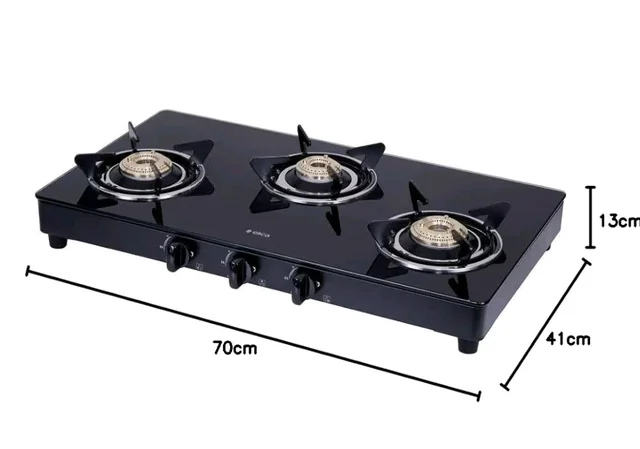 Elica Vetro Glass Top 3 Burner Gas Stove (703 CT VETRO BLK)