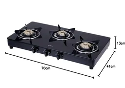Elica Vetro Glass Top 3 Burner Gas Stove (703 CT VETRO BLK)