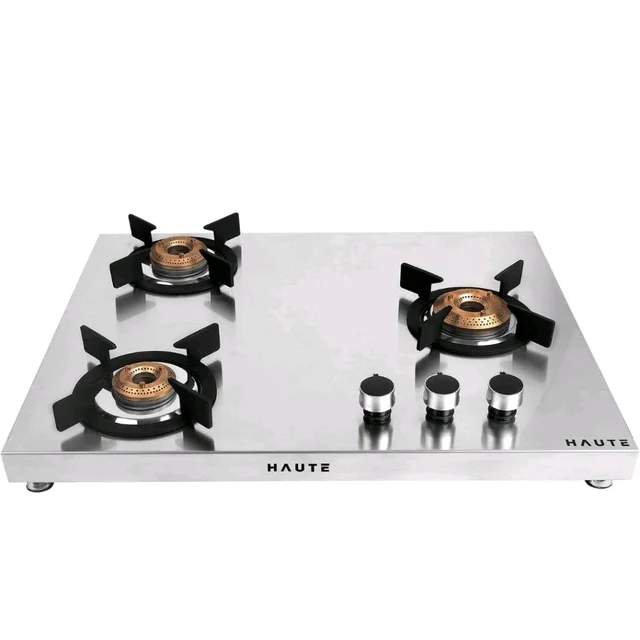 Haute Kitchen Evoque Series 3 Burner Gas Stove | 1mm Stainless Steel Body | 1 Jumbo, 1 Medium & 1 Small Burner | Doorstep Service | 8-Year Warranty by Haute Home