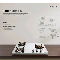 Haute Kitchen Evoque Series 3 Burner Gas Stove | 1mm Stainless Steel Body | 1 Jumbo, 1 Medium & 1 Small Burner | Doorstep Service | 8-Year Warranty by Haute Home